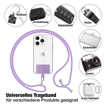 NALIA Universal Handykette für alle Smartphones – Robuste Kordel & 2 Patches – HOLDME AIR (Klassisches Lanyard mit Silbernem Karabiner) – Marke aus Berlin Lila NALIA Universal Handykette