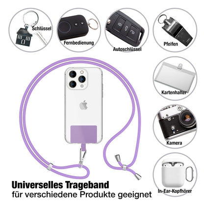 NALIA Universal-Kette mit Pad, Band für Handy-Hülle zum Umhängen, Karabinerhaken aus Metall (silber), Schlüsselband Umhängeband 160 CM, Crossbody Lanyard Lila NALIA Universal Handykette