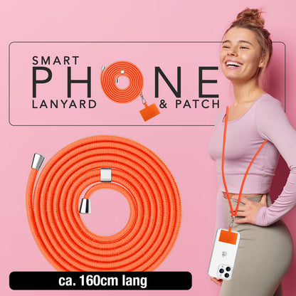 NALIA Universal-Kette mit Pad, Band für Handy-Hülle zum Umhängen, Karabinerhaken aus Metall (silber), Schlüsselband Umhängeband 160 CM, Crossbody Lanyard Orange NALIA Universal Handykette