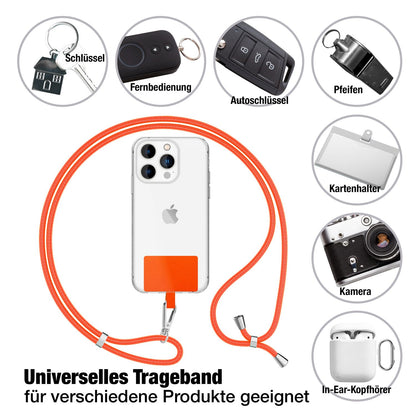 NALIA Universal-Kette mit Pad, Band für Handy-Hülle zum Umhängen, Karabinerhaken aus Metall (silber), Schlüsselband Umhängeband 160 CM, Crossbody Lanyard Orange NALIA Universal Handykette