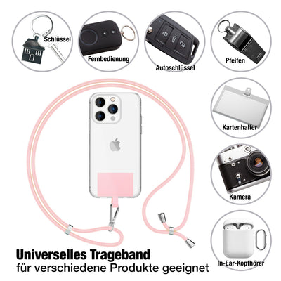NALIA Universal Handykette für alle Smartphones – Robuste Kordel & 2 Patches – HOLDME AIR (Klassisches Lanyard mit Silbernem Karabiner) – Marke aus Berlin Pastell Rosa NALIA Universal Handykette