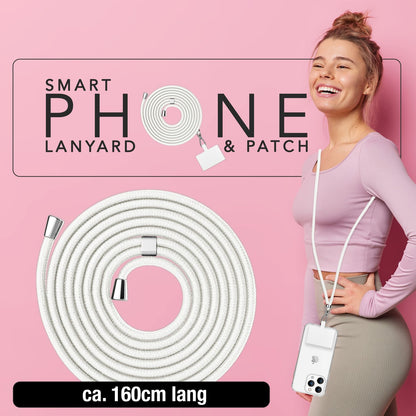 NALIA Universal-Kette mit Pad, Band für Handy-Hülle zum Umhängen, Karabinerhaken aus Metall (silber), Schlüsselband Umhängeband 160 CM, Crossbody Lanyard Weiß NALIA Universal Handykette