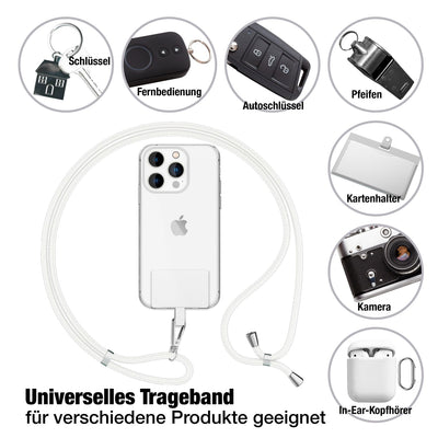 NALIA Universal Handykette für alle Smartphones – Robuste Kordel & 2 Patches – HOLDME AIR (Klassisches Lanyard mit Silbernem Karabiner) – Marke aus Berlin Weiß NALIA Universal Handykette