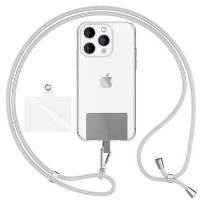 NALIA Universal Handykette für alle Smartphones – Robuste Kordel & 2 Patches – HOLDME AIR (Klassisches Lanyard mit Silbernem Karabiner) – Marke aus Berlin Hellgrau NALIA Universal Handykette