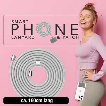 NALIA Universal-Kette mit Pad, Band für Handy-Hülle zum Umhängen, Karabinerhaken aus Metall (silber), Schlüsselband Umhängeband 160 CM, Crossbody Lanyard Hellgrau NALIA Universal Handykette