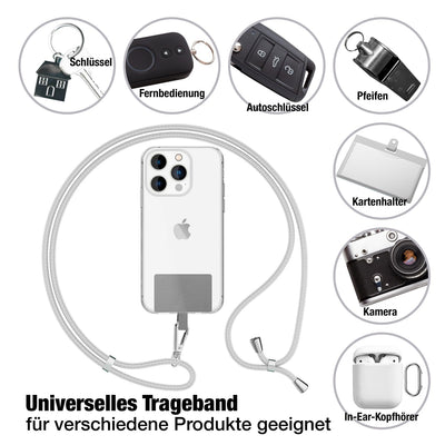 NALIA Universal Handykette für alle Smartphones – Robuste Kordel & 2 Patches – HOLDME AIR (Klassisches Lanyard mit Silbernem Karabiner) – Marke aus Berlin Hellgrau NALIA Universal Handykette