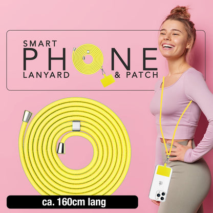 NALIA Universal-Kette mit Pad, Band für Handy-Hülle zum Umhängen, Karabinerhaken aus Metall (silber), Schlüsselband Umhängeband 160 CM, Crossbody Lanyard Gelb NALIA Universal Handykette
