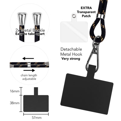 NALIA Bunte Universal-Kette mit Pad, Band für Handy-Hülle zum Umhängen, Karabinerhaken Anhänger Metall, Schlüsselband Umhängeband 160 CM, Crossbody Lanyard mit Schlaufe