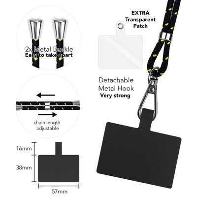 NALIA Bunte Universal-Kette mit Pad, Band für Handy-Hülle zum Umhängen, Karabinerhaken Anhänger Metall, Schlüsselband Umhängeband 160 CM, Crossbody Lanyard mit Schlaufe