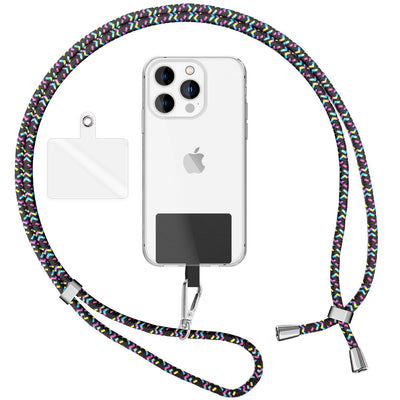 NALIA Bunte Universal-Kette mit Pad, Band für Handy-Hülle zum Umhängen, Karabinerhaken Anhänger Metall, Schlüsselband Umhängeband 160 CM, Crossbody Lanyard mit Schlaufe