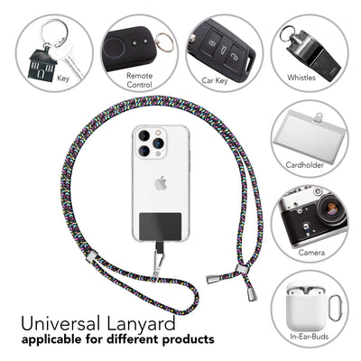 NALIA Bunte Universal-Kette mit Pad, Band für Handy-Hülle zum Umhängen, Karabinerhaken Anhänger Metall, Schlüsselband Umhängeband 160 CM, Crossbody Lanyard mit Schlaufe