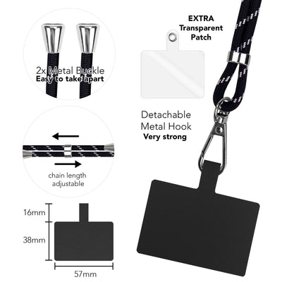 NALIA Bunte Universal-Kette mit Pad, Band für Handy-Hülle zum Umhängen, Karabinerhaken Anhänger Metall, Schlüsselband Umhängeband 160 CM, Crossbody Lanyard mit Schlaufe