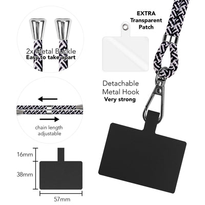 NALIA Bunte Universal-Kette mit Pad, Band für Handy-Hülle zum Umhängen, Karabinerhaken Anhänger Metall, Schlüsselband Umhängeband 160 CM, Crossbody Lanyard mit Schlaufe