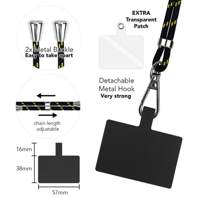 NALIA Bunte Universal-Kette mit Pad, Band für Handy-Hülle zum Umhängen, Karabinerhaken Anhänger Metall, Schlüsselband Umhängeband 160 CM, Crossbody Lanyard mit Schlaufe