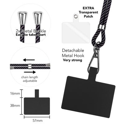 NALIA Bunte Universal-Kette mit Pad, Band für Handy-Hülle zum Umhängen, Karabinerhaken Anhänger Metall, Schlüsselband Umhängeband 160 CM, Crossbody Lanyard mit Schlaufe
