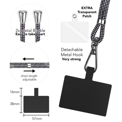 NALIA Bunte Universal-Kette mit Pad, Band für Handy-Hülle zum Umhängen, Karabinerhaken Anhänger Metall, Schlüsselband Umhängeband 160 CM, Crossbody Lanyard mit Schlaufe