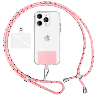 NALIA Bunte Universal-Kette mit Pad, Band für Handy-Hülle zum Umhängen, Karabinerhaken Anhänger Metall, Schlüsselband Umhängeband 160 CM, Crossbody Lanyard mit Schlaufe