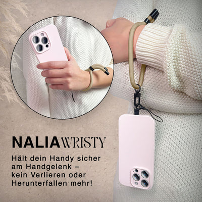 NALIA Universal Handykette Kurz & Kamera-Band – WRISTY (Verstellbare Handgelenkschlaufe inkl. 2 Patches & Feinschlaufe) – Marke aus Berlin Beige Sandstone NALIA Universal Handykette