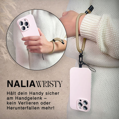 NALIA Wristy Universal Lanyard Handy-Kette für Smartphone & Handyhüllen, Handgelenk-Schlaufe mit Metallkarabiner, Verstellbares Trageband, Anti-Diebstahl Handyband Beige Sandstone NALIA Universal Handykette