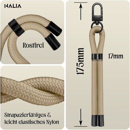 NALIA Wristy Universal Lanyard Handy-Kette für Smartphone & Handyhüllen, Handgelenk-Schlaufe mit Metallkarabiner, Verstellbares Trageband, Anti-Diebstahl Handyband Beige Sandstone NALIA Universal Handykette