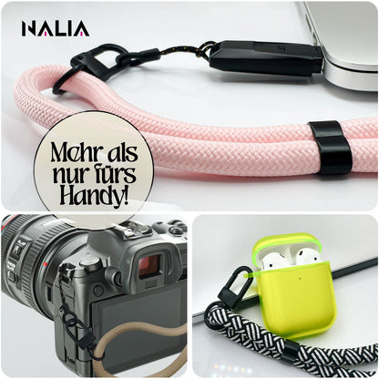 NALIA Wristy Universal Lanyard Handy-Kette für Smartphone & Handyhüllen, Handgelenk-Schlaufe mit Metallkarabiner, Verstellbares Trageband, Anti-Diebstahl Handyband Beige Sandstone NALIA Universal Handykette