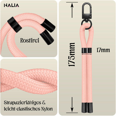 NALIA Universal Handykette Kurz & Kamera-Band – WRISTY (Verstellbare Handgelenkschlaufe inkl. 2 Patches & Feinschlaufe) – Marke aus Berlin Blossom Rosa NALIA Universal Handykette