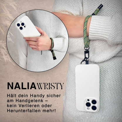 NALIA Wristy Universal Lanyard Handy-Kette für Smartphone & Handyhüllen, Handgelenk-Schlaufe mit Metallkarabiner, Verstellbares Trageband, Anti-Diebstahl Handyband Golden Jungle NALIA Universal Handykette