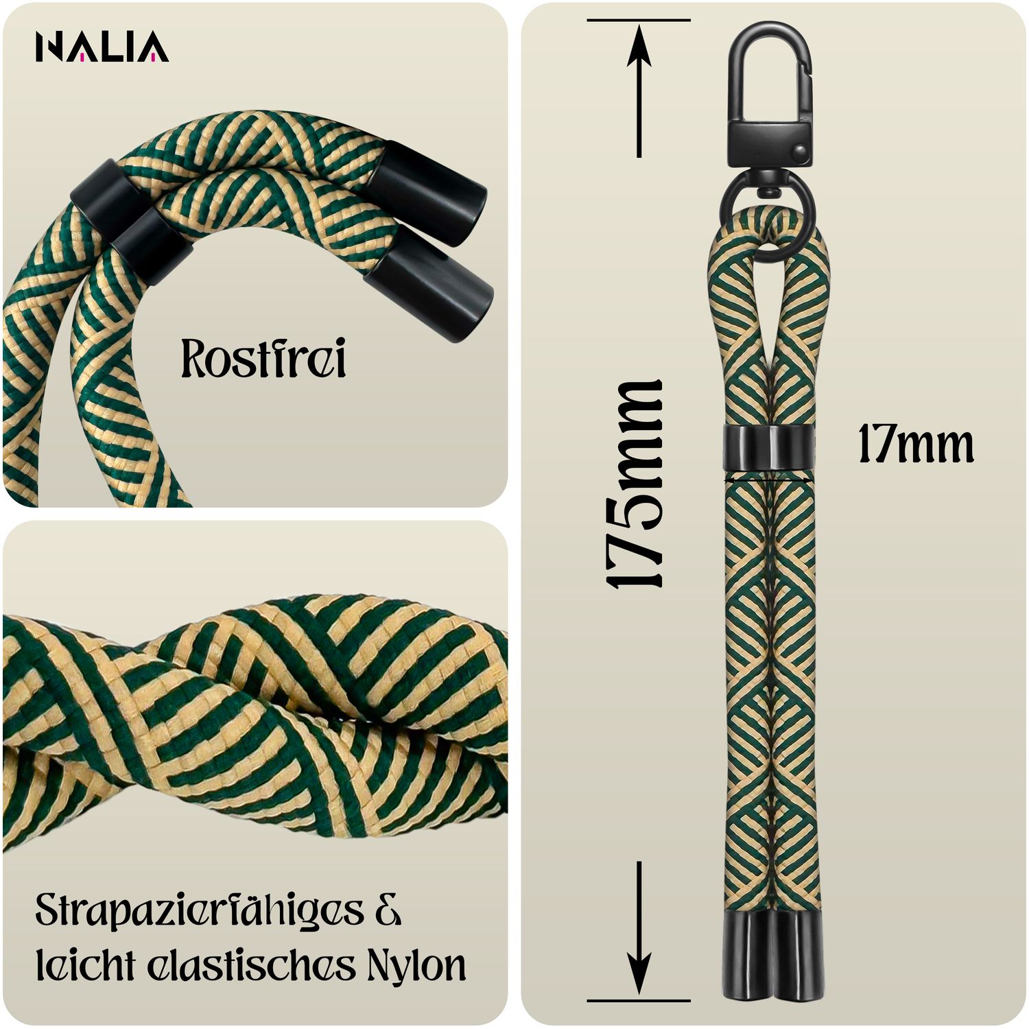 NALIA Wristy Universal Lanyard Handy-Kette für Smartphone & Handyhüllen, Handgelenk-Schlaufe mit Metallkarabiner, Verstellbares Trageband, Anti-Diebstahl Handyband Golden Jungle NALIA Universal Handykette