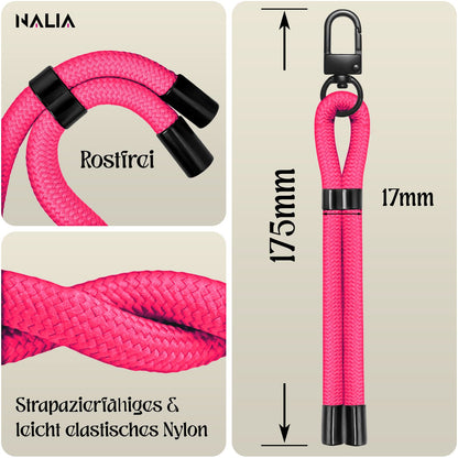 NALIA Wristy Universal Lanyard Handy-Kette für Smartphone & Handyhüllen, Handgelenk-Schlaufe mit Metallkarabiner, Verstellbares Trageband, Anti-Diebstahl Handyband Hot Pink NALIA Universal Handykette
