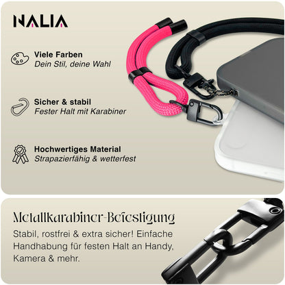 NALIA Wristy Universal Lanyard Handy-Kette für Smartphone & Handyhüllen, Handgelenk-Schlaufe mit Metallkarabiner, Verstellbares Trageband, Anti-Diebstahl Handyband Hot Pink NALIA Universal Handykette