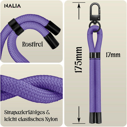 NALIA Wristy Universal Lanyard Handy-Kette für Smartphone & Handyhüllen, Handgelenk-Schlaufe mit Metallkarabiner, Verstellbares Trageband, Anti-Diebstahl Handyband Lavendel Lila NALIA Universal Handykette