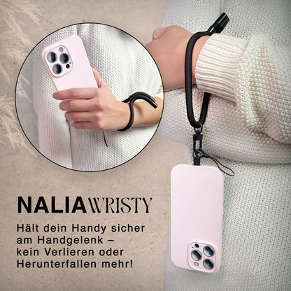 NALIA Wristy Universal Lanyard Handy-Kette für Smartphone & Handyhüllen, Handgelenk-Schlaufe mit Metallkarabiner, Verstellbares Trageband, Anti-Diebstahl Handyband Midnight Schwarz NALIA Universal Handykette