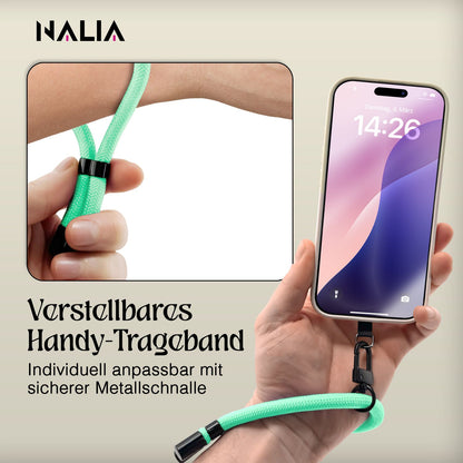 NALIA Wristy Universal Lanyard Handy-Kette für Smartphone & Handyhüllen, Handgelenk-Schlaufe mit Metallkarabiner, Verstellbares Trageband, Anti-Diebstahl Handyband Mint Breeze NALIA Universal Handykette