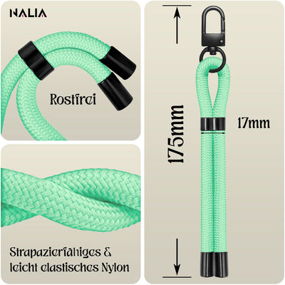 NALIA Universal Handykette Kurz & Kamera-Band – WRISTY (Verstellbare Handgelenkschlaufe inkl. 2 Patches & Feinschlaufe) – Marke aus Berlin Mint Breeze NALIA Universal Handykette