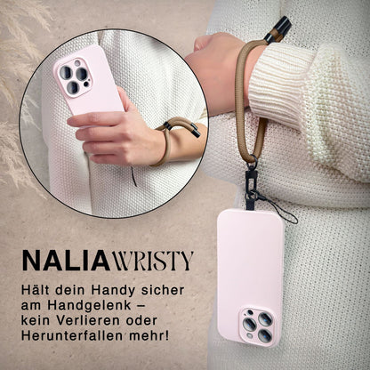 NALIA Wristy Universal Lanyard Handy-Kette für Smartphone & Handyhüllen, Handgelenk-Schlaufe mit Metallkarabiner, Verstellbares Trageband, Anti-Diebstahl Handyband Mocha Braun NALIA Universal Handykette