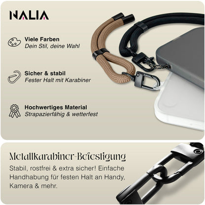NALIA Wristy Universal Lanyard Handy-Kette für Smartphone & Handyhüllen, Handgelenk-Schlaufe mit Metallkarabiner, Verstellbares Trageband, Anti-Diebstahl Handyband Mocha Braun NALIA Universal Handykette