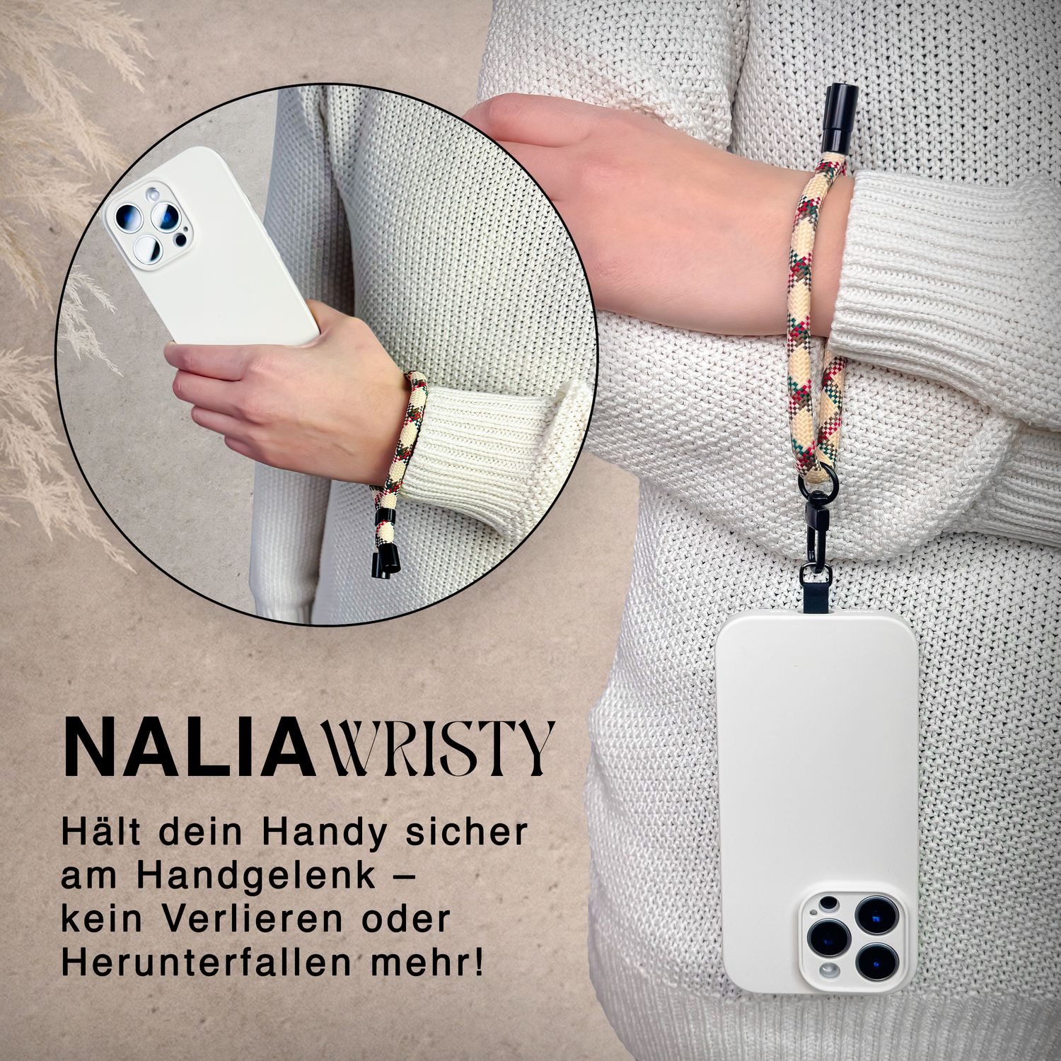 NALIA Wristy Universal Lanyard Handy-Kette für Smartphone & Handyhüllen, Handgelenk-Schlaufe mit Metallkarabiner, Verstellbares Trageband, Anti-Diebstahl Handyband Retro Camo Mix NALIA Universal Handykette