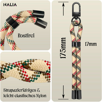 NALIA Universal Handykette Kurz & Kamera-Band – WRISTY (Verstellbare Handgelenkschlaufe inkl. 2 Patches & Feinschlaufe) – Marke aus Berlin Retro Camo Mix NALIA Universal Handykette