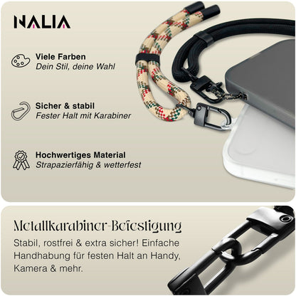 NALIA Wristy Universal Lanyard Handy-Kette für Smartphone & Handyhüllen, Handgelenk-Schlaufe mit Metallkarabiner, Verstellbares Trageband, Anti-Diebstahl Handyband Retro Camo Mix NALIA Universal Handykette