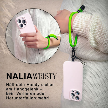 NALIA Wristy Universal Lanyard Handy-Kette für Smartphone & Handyhüllen, Handgelenk-Schlaufe mit Metallkarabiner, Verstellbares Trageband, Anti-Diebstahl Handyband Toxic Lime Grün NALIA Universal Handykette