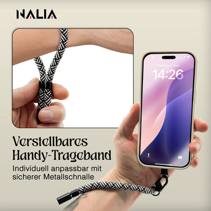 NALIA Wristy Universal Lanyard Handy-Kette für Smartphone & Handyhüllen, Handgelenk-Schlaufe mit Metallkarabiner, Verstellbares Trageband, Anti-Diebstahl Handyband Zebra Vibes NALIA Universal Handykette