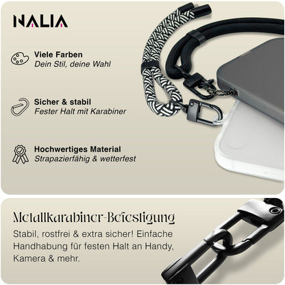 NALIA Wristy Universal Lanyard Handy-Kette für Smartphone & Handyhüllen, Handgelenk-Schlaufe mit Metallkarabiner, Verstellbares Trageband, Anti-Diebstahl Handyband Zebra Vibes NALIA Universal Handykette