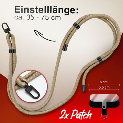 NALIA Universal Handykette für alle Smartphones – Premium Komfort-Nylon & 2 Patches – HOLDME (Geflochtenes Lanyard mit Mattschwarzem Karabiner) – Marke aus Berlin
