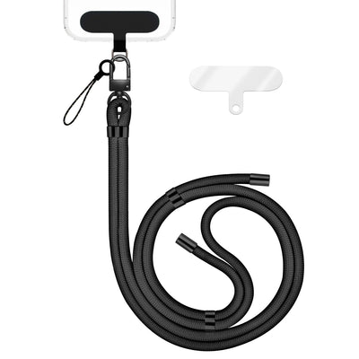 NALIA Universal Handykette für alle Smartphones – Premium Komfort-Nylon & 2 Patches – HOLDME (Geflochtenes Lanyard mit Mattschwarzem Karabiner) – Marke aus Berlin
