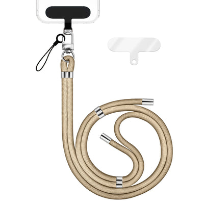 NALIA Universal Handykette für alle Smartphones – Premium Komfort-Nylon & 2 Patches – HOLDME (Geflochtenes Lanyard mit Silber-Karabiner) – Marke aus Berlin Beige NALIA Universal Handykette