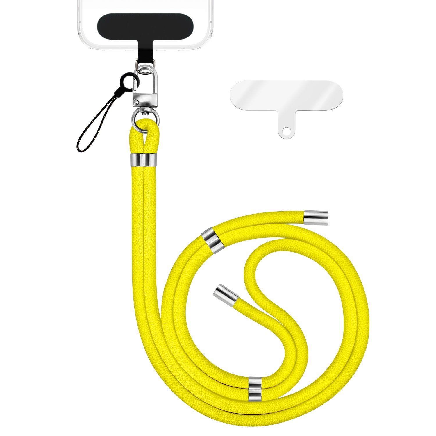 NALIA HoldMe Universal Handykette für Smartphone & Handyhüllen, Nylon-Seil Verstellbar & Abnehmbar, Umhänge-Band, Handyband, Lanyard mit Karabiner & 2 Patches Neon Gelb NALIA Universal Handykette