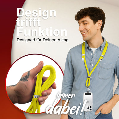NALIA Universal Handykette für alle Smartphones – Premium Komfort-Nylon & 2 Patches – HOLDME (Geflochtenes Lanyard mit Silber-Karabiner) – Marke aus Berlin Neon Gelb NALIA Universal Handykette