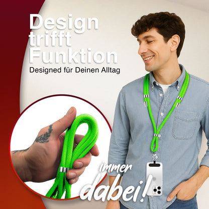 NALIA HoldMe Universal Handykette für Smartphone & Handyhüllen, Nylon-Seil Verstellbar & Abnehmbar, Umhänge-Band, Handyband, Lanyard mit Karabiner & 2 Patches Neon Grün NALIA Universal Handykette