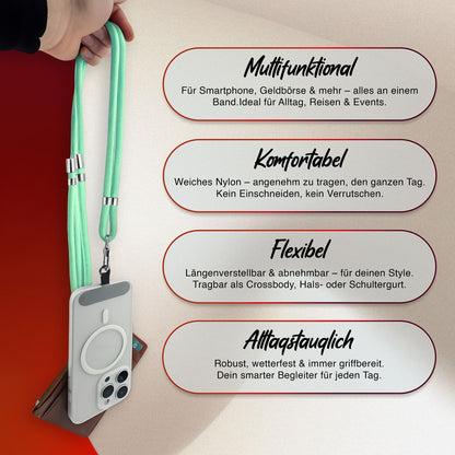 NALIA HoldMe Universal Handykette für Smartphone & Handyhüllen, Nylon-Seil Verstellbar & Abnehmbar, Umhänge-Band, Handyband, Lanyard mit Karabiner & 2 Patches Türkis NALIA Universal Handykette