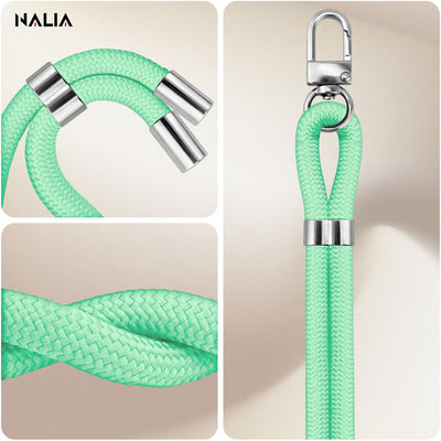 NALIA Universal Handykette für alle Smartphones – Premium Komfort-Nylon & 2 Patches – HOLDME (Geflochtenes Lanyard mit Silber-Karabiner) – Marke aus Berlin Türkis NALIA Universal Handykette